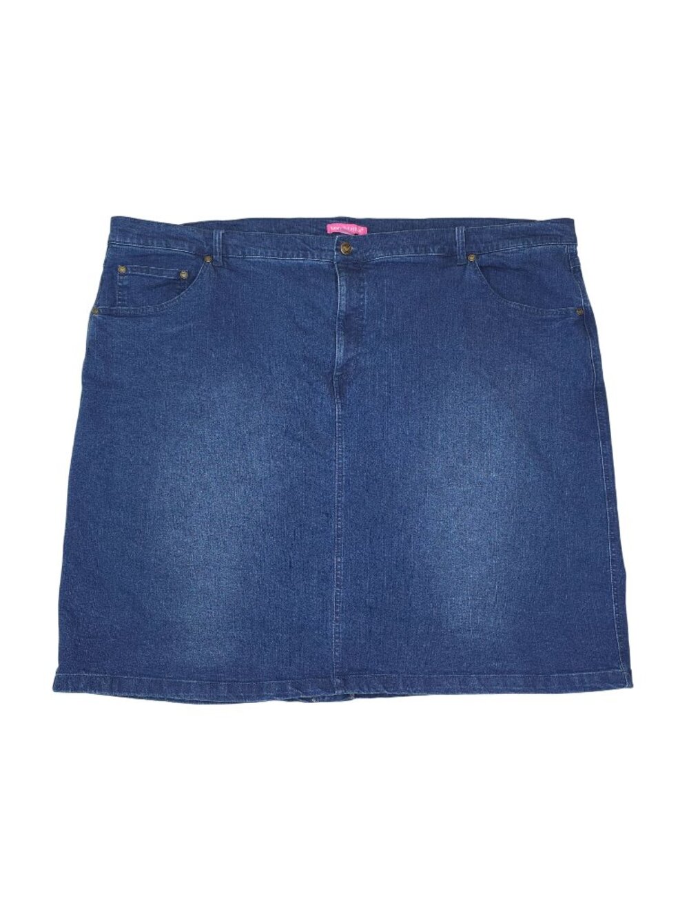 Woman Within Blue Denim Stretch Skirt Size 30W With Front & Back Pockets